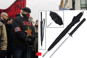 Ekstremni levičarji na sobotnem shodu imeli tudi meče, skrite v dežnikih