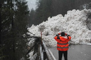 Na Bovškem čistijo ceste, ki so jih zasuli plazovi: do večera naj bi nekatere vasi spet povezali s svetom