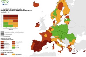 Slovenija deloma oranžna na zemljevidu ECDC