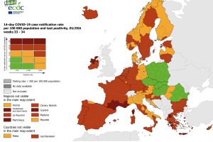 Slovenija na zemljevidu ECDC rdeča