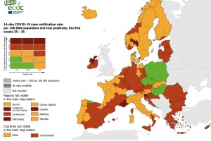 Zahodna Slovenija na zemljevidu ECDC že temno rdeča