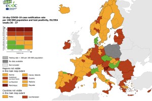 Slovenija edina v EU temno rdeča na zemljevidu ECDC