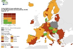 Slovenija na zemljevidu ECDC edina temno rdeča