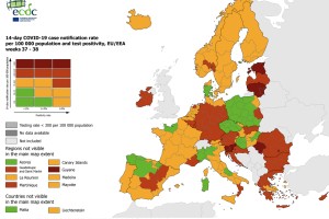 Slovenija na zemljevidu ECDC ostaja temno rdeča