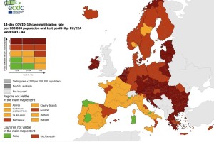 Na zemljevidu ECDC Slovenija še vedno temno rdeča