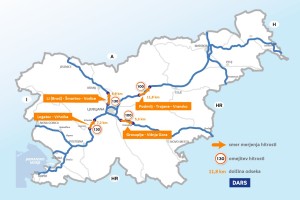 Zemljevid, sekcijsko merjenje, avtocesta, štirje odseki