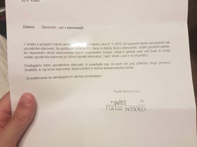 prepoved psov, upravljalec, krško, psi v stanovanjih