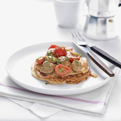 vegan tomato and mushroom pancakes