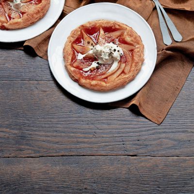 Simply Good Food sticky pear tarts with Roquefort cream