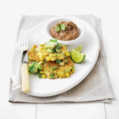 corn cakes with avocado salsa