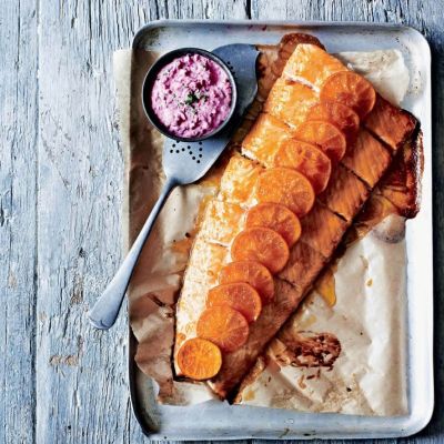 losos s klementinami vodko in medom