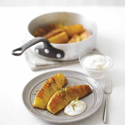spiced glazed pineapple with cinnamon fromage frais