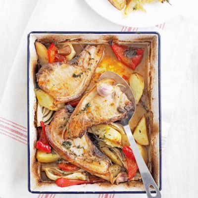 one pot roast pork chops with fennel and potatoes