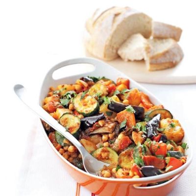 roast summer vegetables and chickpeas