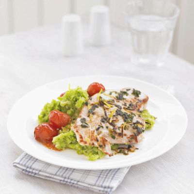 italian turkey steaks with garlicky bean mash