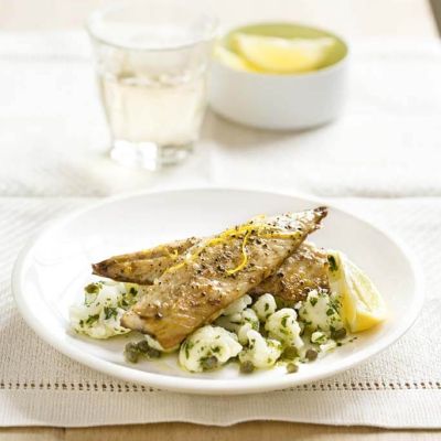 mackerel with warm cauliflower and caper salad