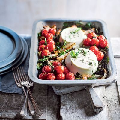 Rikota z lečo in pečenimi češnjevci