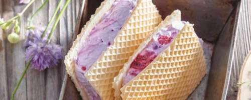 Borovničev sladoled v napolitanki