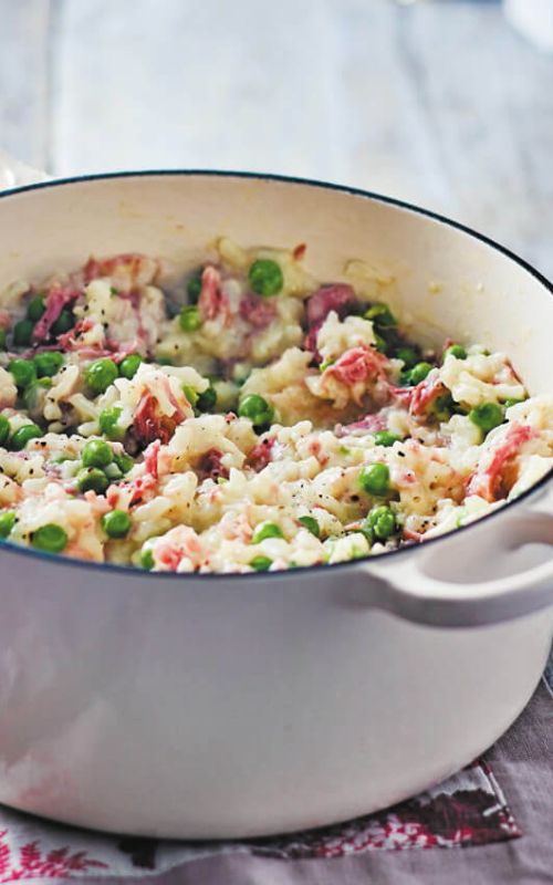 Rižota s šunko, sirom in grahom