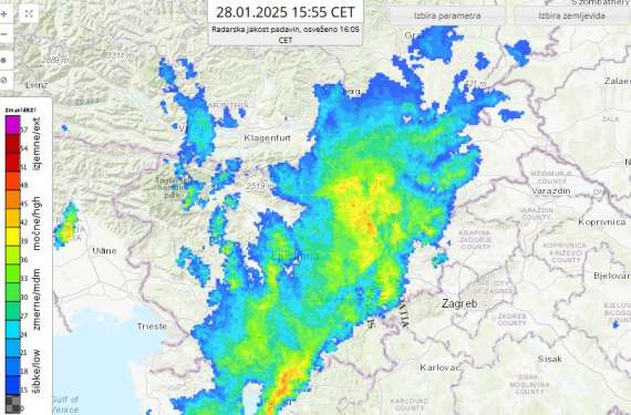 radarska slika, padavine, 28.1.2025
