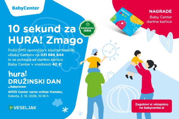 10 sekund za HURA! Zmago in Baby Center darilno kartico