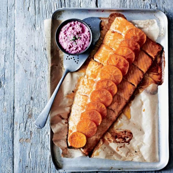 losos s klementinami vodko in medom