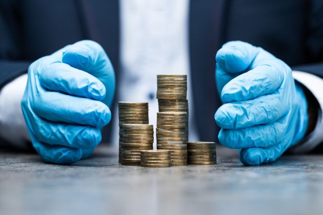 koronavirus, rokavice, denar, posel