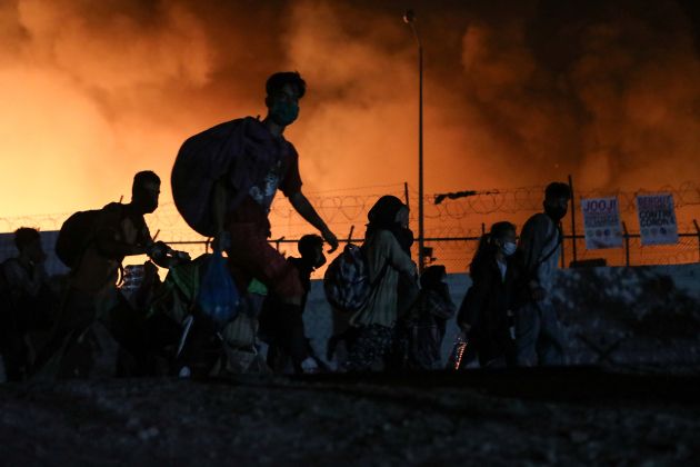 požar, lesbos, center za migrante