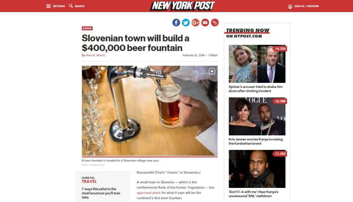 Pivo, Žalec, New York Post