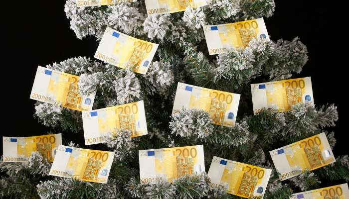 božična jelka, denar, evri