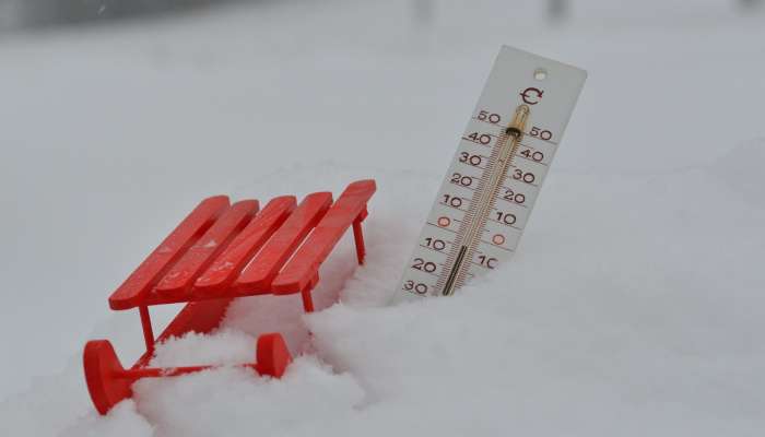 sneg, sani, termometer, zima