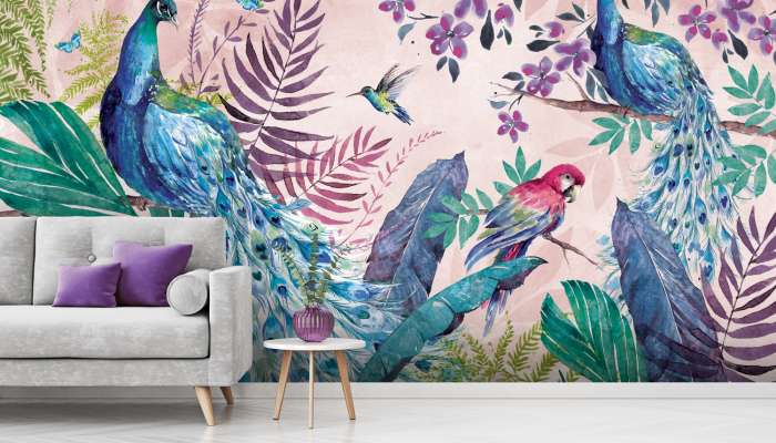 Wallsaucecom, Tropical Peacock wallpaper mural by Di Brookes at Wallsaucecom, 2967710