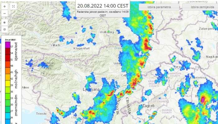 radarska slika, padavine, 20.8