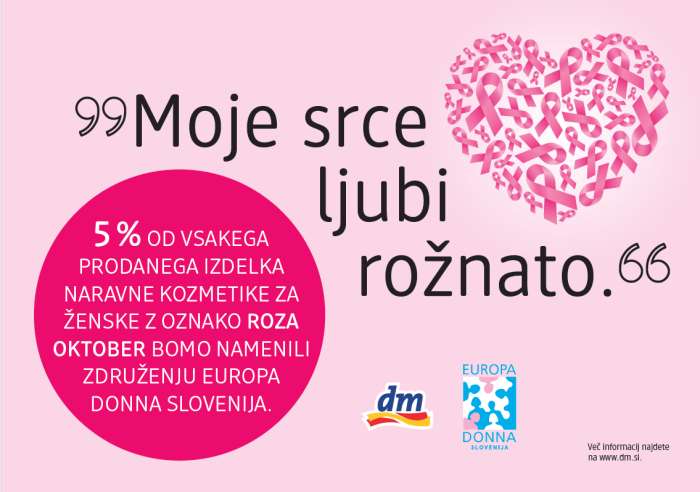 Roza oktober v dm Slovenija – 5 % od prodanih izdelkov bo namenjenih Združenju Europa Donna Slovenija