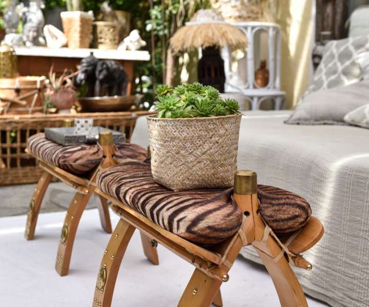 Leseni oblazinjeni stoli z zlatimi detajli se odlično znajdejo v prostoru.
