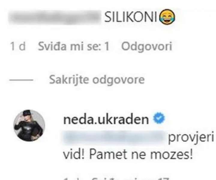 Komentar na IG profilu Nede Ukraden