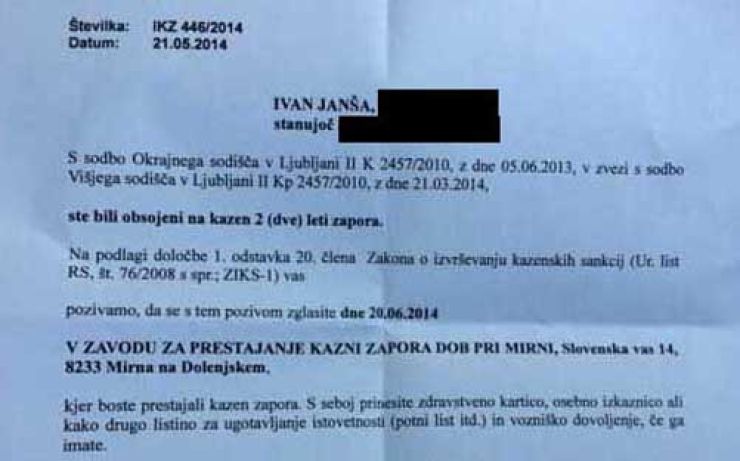 Janša na twitterju objavil poziv v zapor - na Dobu se mora zglasiti 20.  junija | Revija Reporter