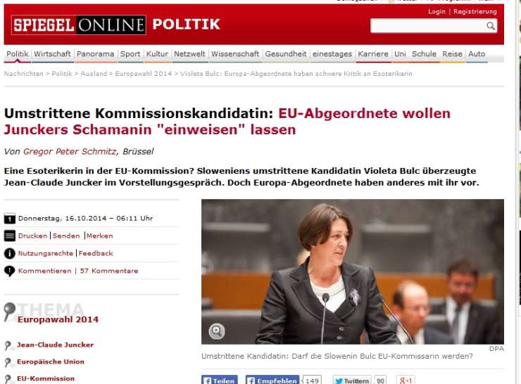 Nemški Spiegel o Bulčevi: "Junckerjeva šamanka" in "ezoteričarka v Evropski komisiji"