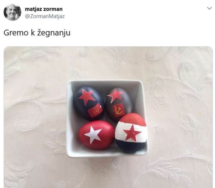 Kandidat SDS za župana Kamnika Matjaž Zorman provociral s pirhi s komunističnimi simboli