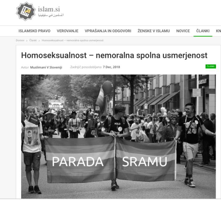 »Allah bo kaznoval homoseksualce,« piše portal Islam.si. Kje so zdaj borci proti sovražnemu govoru?
