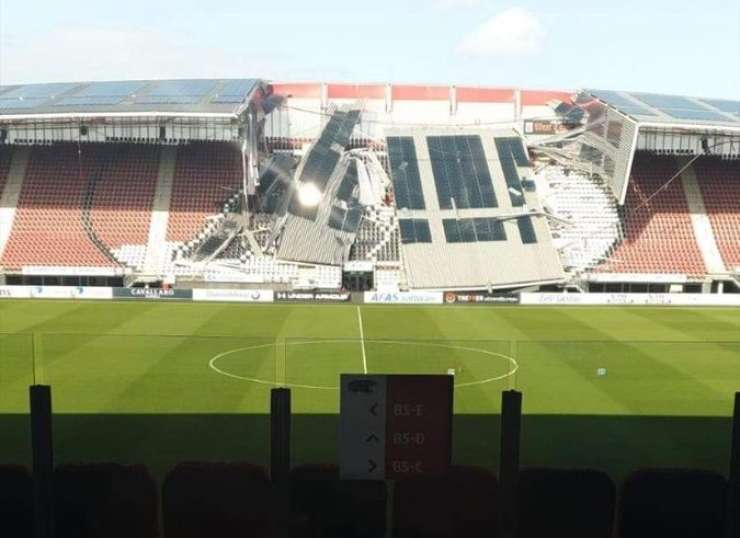 V nizozemskem Alkmaarju se je podrla streha nogometnega stadiona (FOTO)