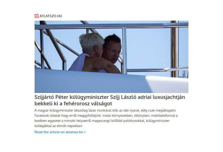 Orbanov zunanji minister ujet v laži: Objavljal je fotografije, kako pridno dela v pisarni, nato so ga posneli na jahti madžarskega milijarderja (FOTO)