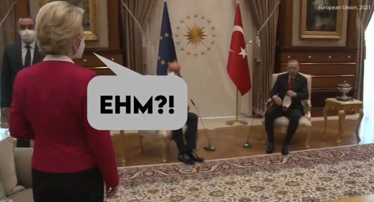 Pogleje, kako je Turek Erdogan ponižal EU in predsednico EK von der Leynovo: za žensko ni bilo stola (VIDEO)