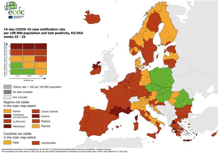 Slovenija na zemljevidu ECDC rdeča