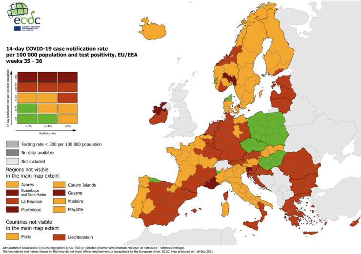 Zahodna Slovenija na zemljevidu ECDC že temno rdeča
