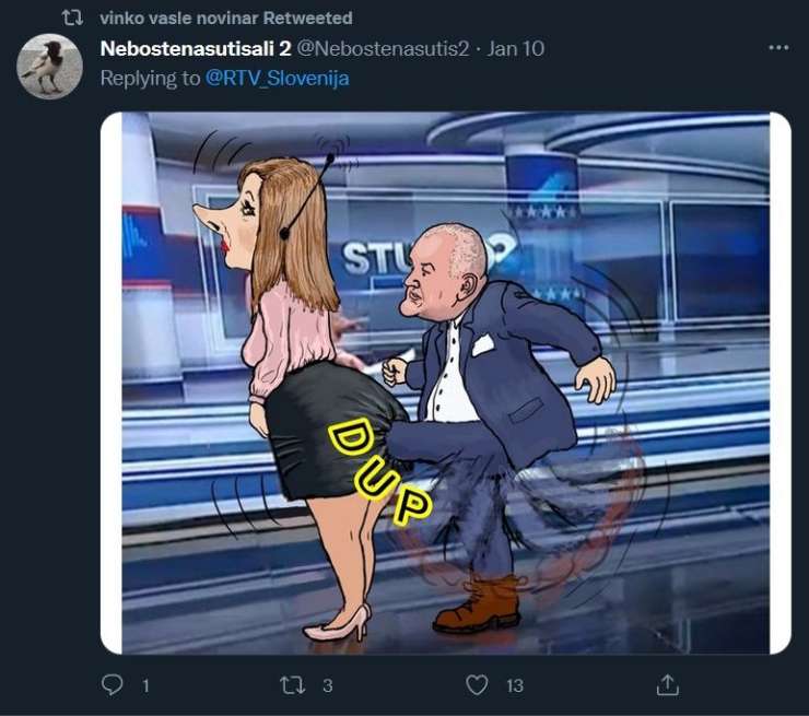 Ogabno: Upokojeni novinar Vinko Vasle spet žali po twitterju, Eriko Žnidaršič pa bi brcnil v zadnjico