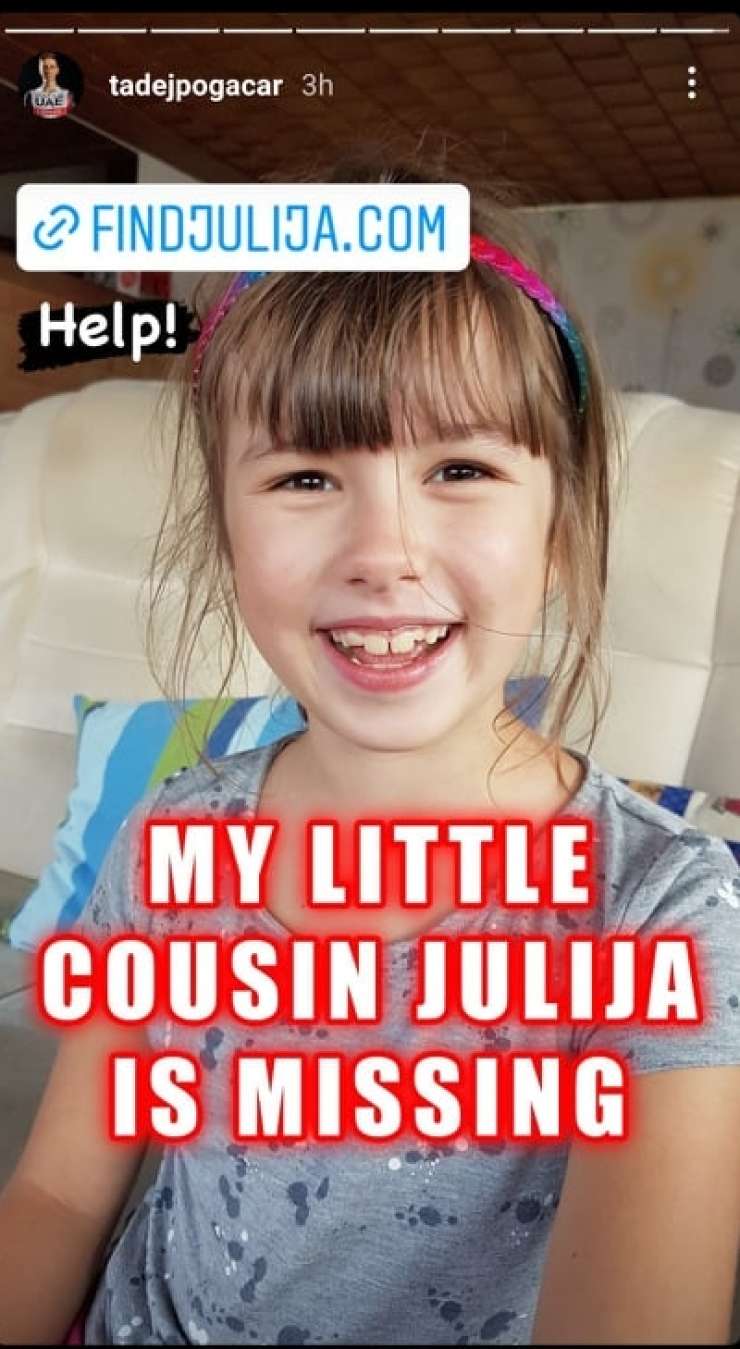 Tadej Pogačar kliče na pomoč: izginila je njegova 10-letna sestrična Julija