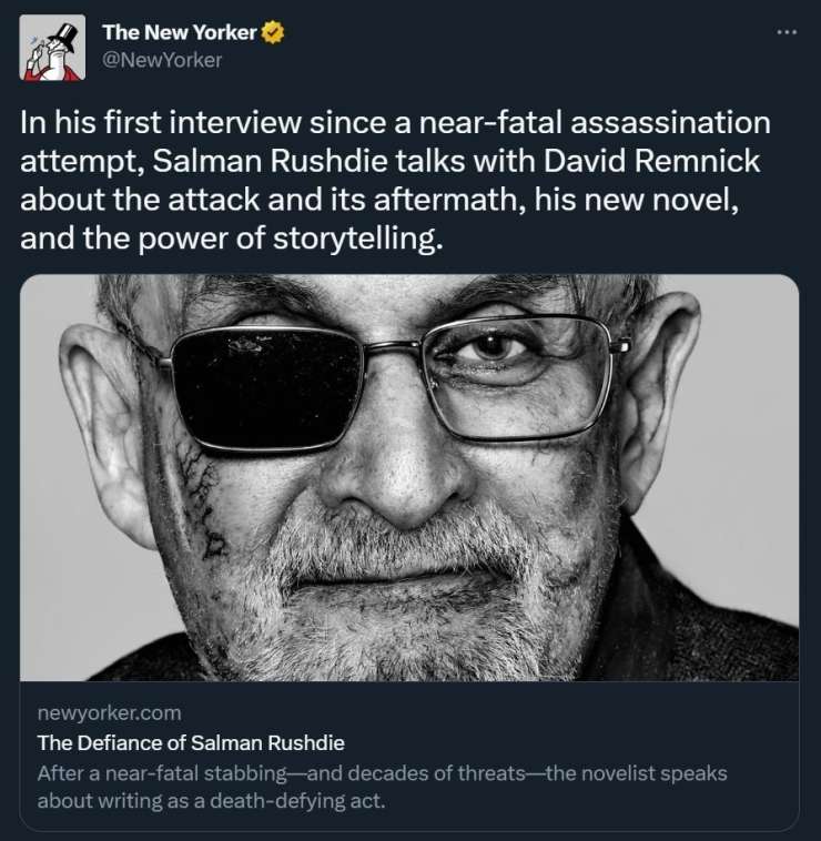 To je Salman Rushdie po napadu z nožem: prve fotografije in nov roman slavnega pisatelja