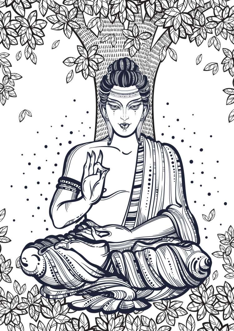 Будда под деревом Бодхи рисунок