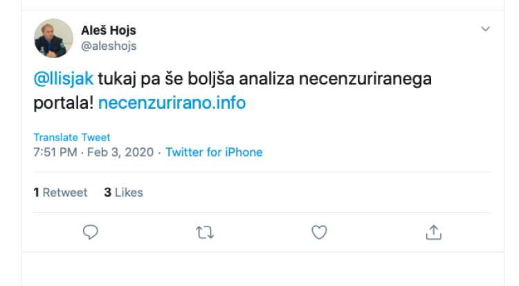 Kot eden prvih je lažno spletno stran promoviral Aleš Hojs, predsednik upravnega odbora Nova24TV.
